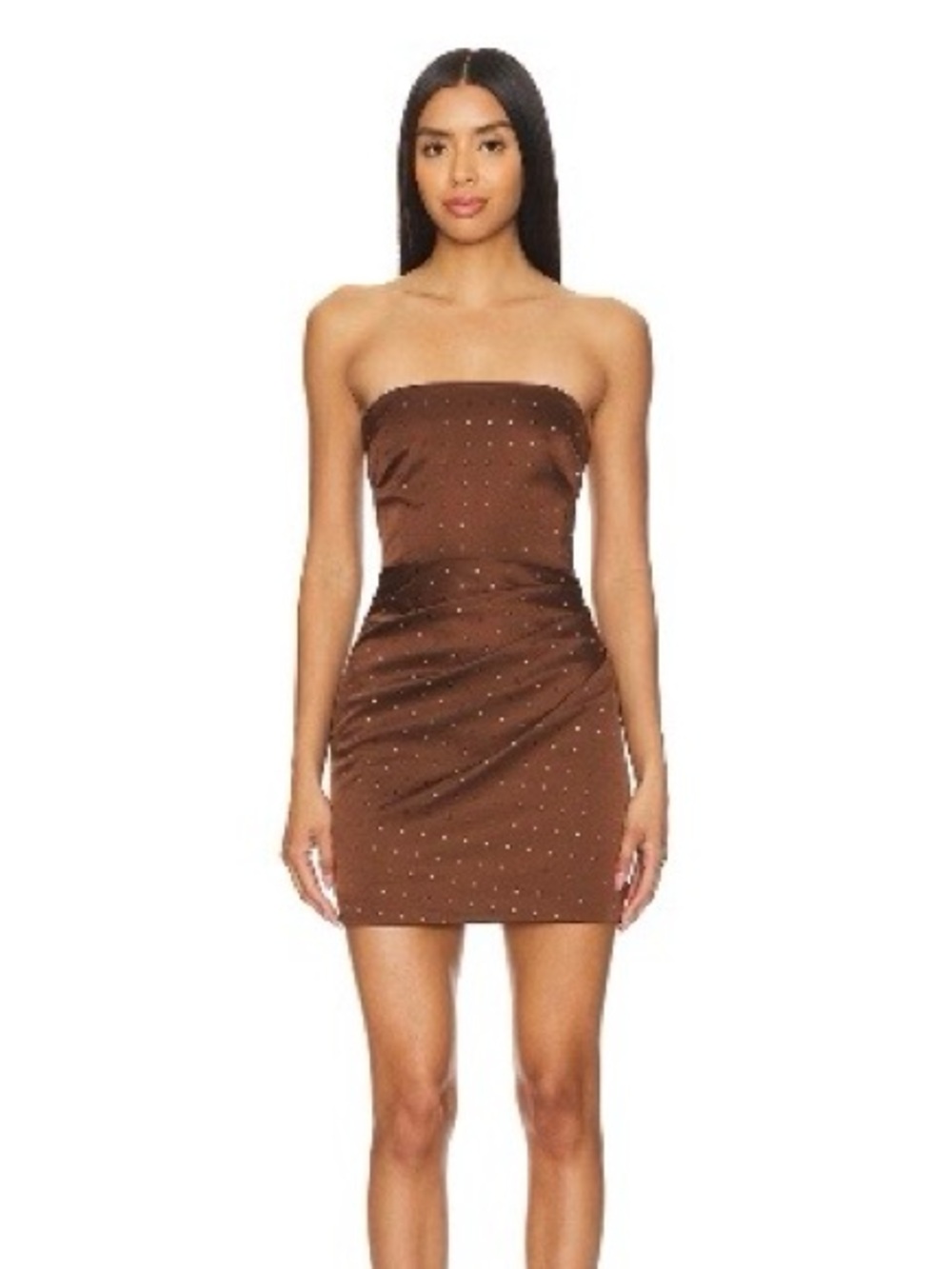 Nookie Strapless Brown Embellished Mini Dress